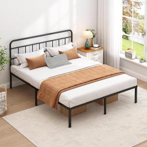 Queen Bed Frame with Classic Headboard,Strong Metal Slats Support,Under Bed Storage Space,No Box Spring Needed,Easy to Assemble,Black