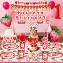 Strawberry 1st Birthday Decorations Berry 1st Birthday Party Supplies Include Glitter Photo Banner Plates Napkins Cups Tablecloth for Sweet One Girls Party Supplies Baby Shower Decor Serve 50