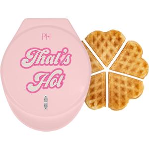 Paris Hilton Heart Waffle Maker, Makes 5 Mini Heart Shaped Waffles or 1 Individual Waffle, Easy to Clean 6" Nonstick Plates, Made without PFAS or PFOA, Electric Waffle Iron, Pink