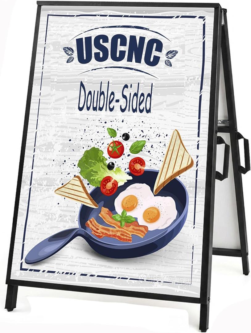 USCNC 24 x 36 Heavy Duty Slide-in Folding A-Frame Sidewalk Sign Black Coated Steel Metal Double-Sided Pavement Sign (Frame only)