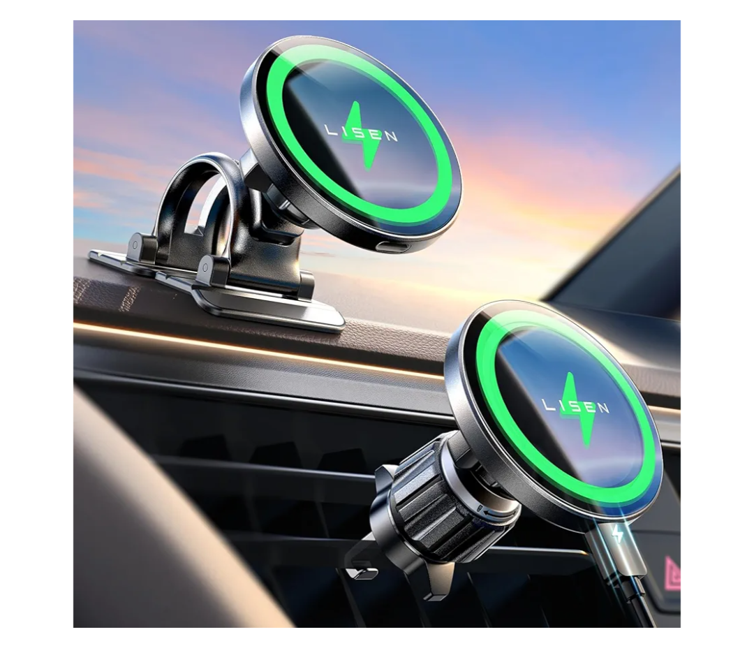 LISEN for 15W MagSafe Car Mount Charger, Magnetic Wireless Cars Charger, Magnetic Phone Holder for Cars, Phone Holders for Your Car Accessories for Women Men Jeep Ford F150 for iPhone 17-12,Samsung,Gifts
