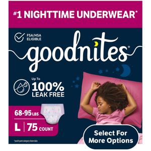 Goodnites Girls Nighttime Bedwetting Underwear, L (68-95 lbs), 75 Count