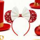 2 x Christmas Mouse Ears Headband With White Sequin Bow, Pearl, Swirl Candy Decorations, Glitter Party Costume Accessory, Theme Park Cosplay; 56HSD