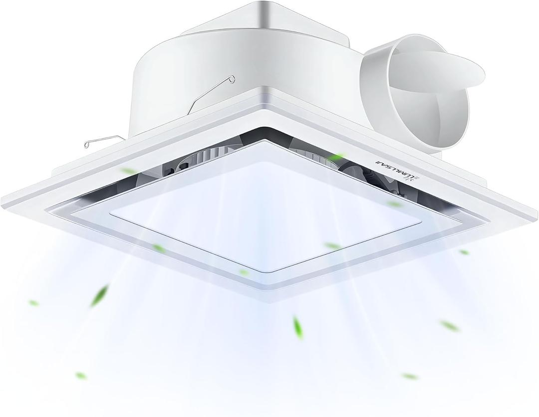 Bathroom Exhaust Fan with Light 10" Ultra Quiet 1.0 Sones,1000LM, 5CCT, Exhaust Fan Mounting Opening 8"x8" in 110CFM Bathroom Fan with Light Ceiling Mount for Home, Bath, Office