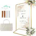 Wedding Sign Holder, Adjustable Welcome Sign Stand w/ Leather Hanging Strap, Satin Ribbon & Carry-on Bag, Heavy Duty Easel Stand for Wedding Seating Chart, Display & Poster (Gold)