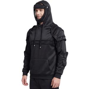 Weixu Men Medieval Knight Hoodie Armor Sweatshirt Pullover Hooded Jacket Coat Halloween Costume (Black, L)