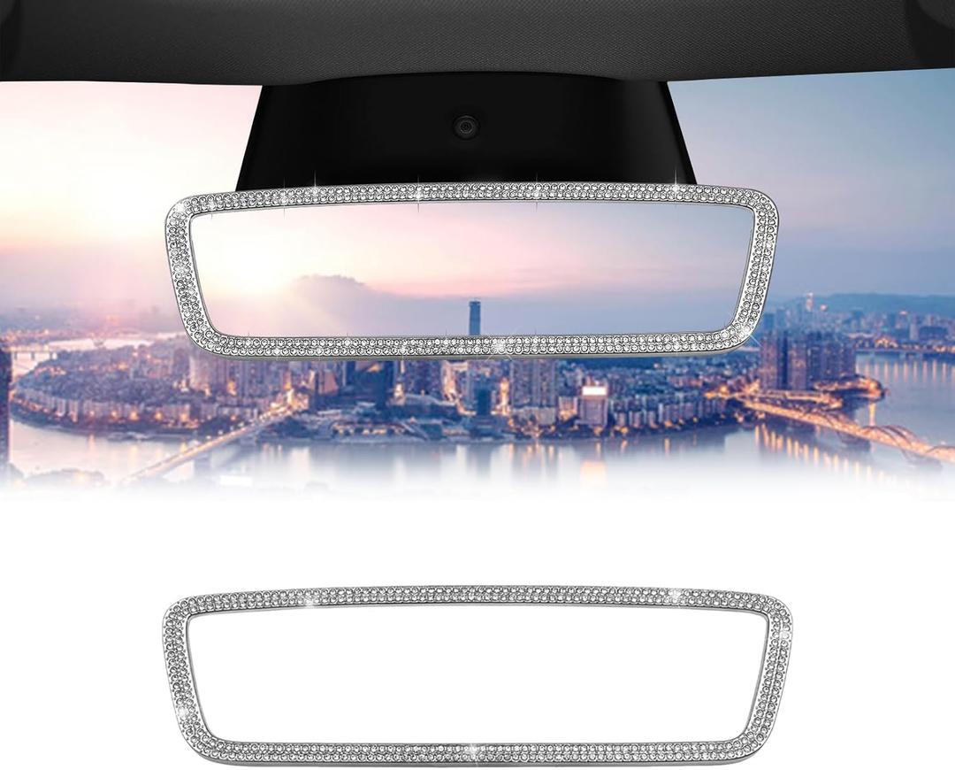 SXunacou 2025 Tesla 3/Y Exclusive Sparkling Diamond Like Interior Rearview Mirror Decoration, Exquisite and Refreshed