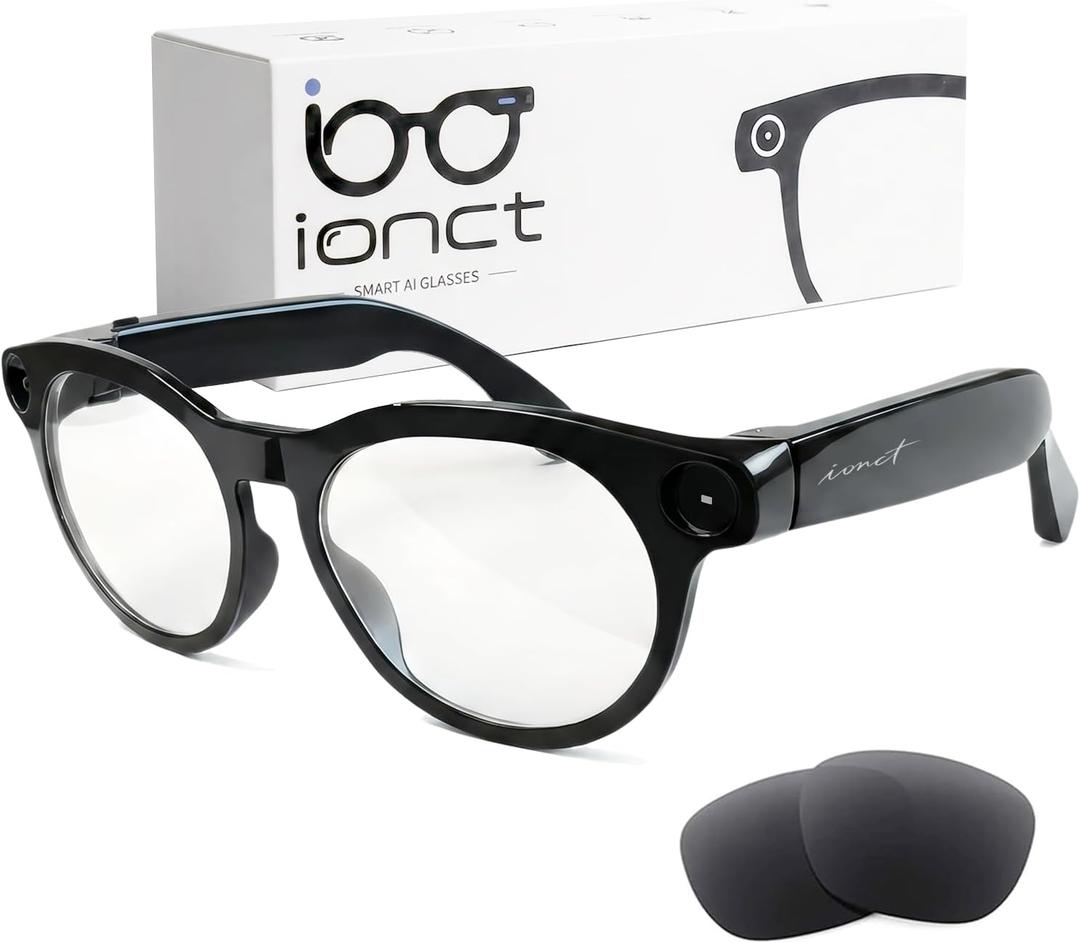 AI Smart Glasses with Camera, 4K HD Video Recording Sunglasses | Photo Capture,Real-Time Translation,Object Recognition,Open-Ear Music, Bluetooth Calls, AI Assistant, Black