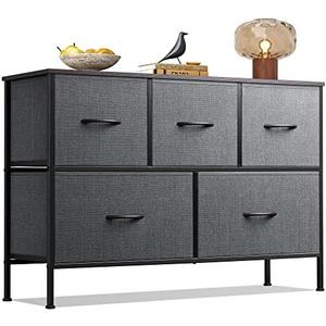 WLIVE Dresser for Bedroom with 5 Drawers, Long Storage Tower Organizer Unit, Fabric Dresser, Storage Drawer Unit with Fabric Bins for Closet, Hallway, Dark Grey, Size L