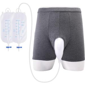 Wearable Urine Collector for Men, Portable Male Urine Bag with 2 Reusable 500ml Bags, 1.2M Tube & Adjustable Cotton Fixing Pants for Bedridden Patients, Incontinence Care, Post-Surgery, Elderly, L