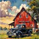 Farmhouse Paint by Numbers Kit for Adults - DIY Vintage Red Barn and Black Truck Painting on Canvas, Acrylic Paint Set, Suitable for Beginners, Art for Home Decoration or Gifts(16X20IN Framed)