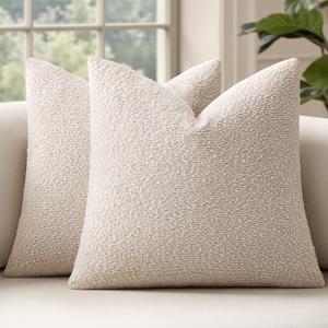 MIULEE 18x18 Inch Decorative Pillow Covers for Couch Bed Set of 2 Textured Boucle Neutral Throw Pillow Covers Natural Beige Ivory Accent Solid Pillowcases Sofa Living Room Home Decor