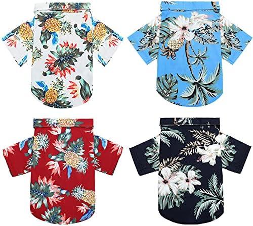 Weewooday 4 Pieces Pet Summer T-Shirts Hawaii Style Floral Pet Dog Shirt Breathable Cool Clothes Beach Seaside Puppy Sweatshirt for Small Puppy (Cute Style, Medium)