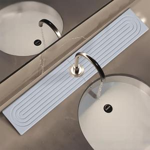 Dekdecutyr Absorbent faucet mat for Kitchen Sink - Water Absorbing Stone Tray for Sink, Diatomite Fast-Drying Faucet Mat,Faucet Splash Guard for Kitchen,Bathroom Sink (Light Grey, 15.8" x 3.9")