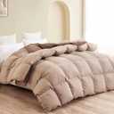 SNOWMAN Premium Down Comforter Super King Size, Luxurious All Season Duvet Insert with Cotton Blended Fabric, 65oz Fill Weight 3D Baffle Box Design Hotel Bedding Comforter (Khaki,120"x120")