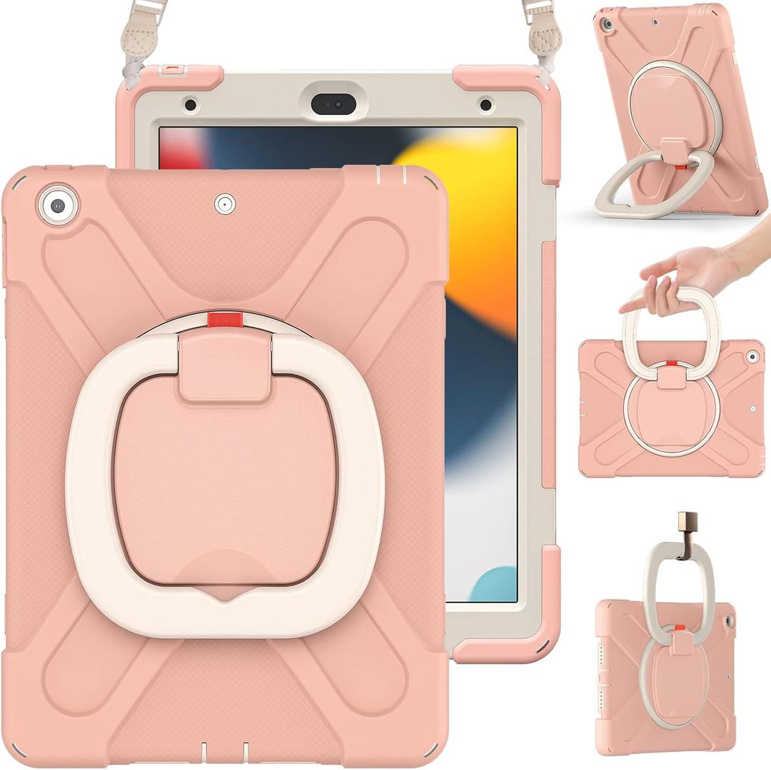 BRAECN Case for iPad 9th/8th/7th Gen, Protective Kids Silicone Case with Shoulder Strap, Handle Grip, Stand, Built-in Screen Protector, Pencil Holder for iPad 10.2 9/8/7 Gen 2021/2020/2019-Rose Gold BRAECN Case for iPad 9th/8th/7th Gen, Protective Kids Silicone Case with Shoulder Strap, Handle Grip, Stand, Built-in Screen Protector, Pencil Holder for iPad 10.2 9/8/7 Gen 2021/2020/2019-Rose Gold