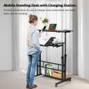 Hadulcet Stand Up Desk, Rolling Desk Adjustable Height, Mobile Standing Desk with Wheels & Charging Station, Portable Stand for Laptop, Rolling Computer Cart TV Tray, Small Standing Desk Drawing Table, 31.5" With Charging Station