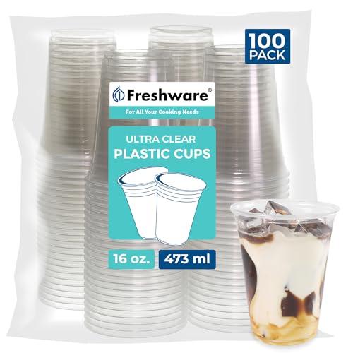 Freshware Clear, Heavy-Duty 16 oz Disposable Plastic Cups, BPA Free (100 Pieces)