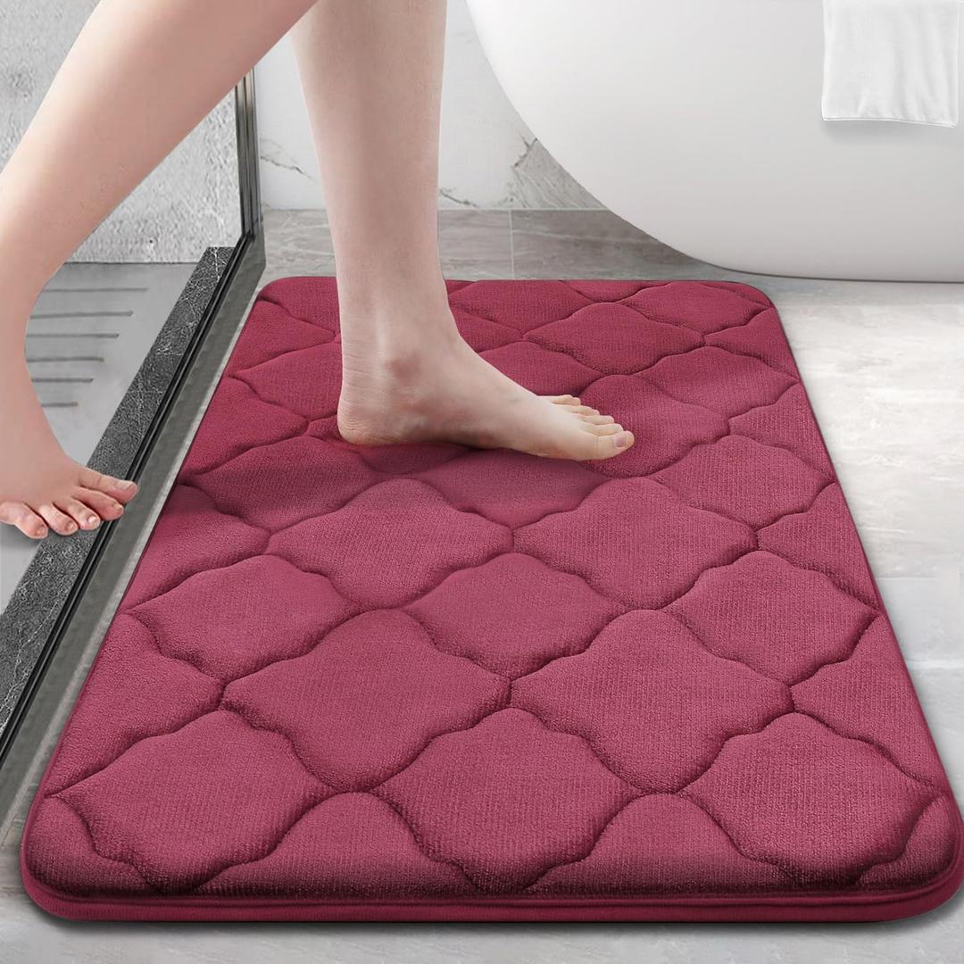 OLANLY Memory Foam Bath Mat Rug 36x24, Ultra Soft and Absorbent Bathroom Rugs, Non-Slip, Comfortable, Machine Washable Bath Carpet for Bathroom Floor, Tub, Shower and Home Decor Accessories, Burgundy