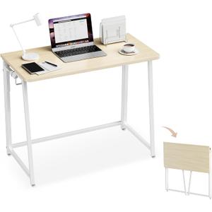 POLWKZU Folding Desk Small Foldable Desk for Small Space, 31.5 Inches Writing Computer Desks in Study, Home Office Foldable Office Desks for Bedroom, Oak