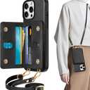 TUCCH Crossbody Wallet Case for iPhone 16 Pro Max (6.9"), RFID Blocking [6 Card Slots][Detachable Adjustable Lanyard], Magnetic Wallet PU Leather Shockproof Phone Cover for iPhone 16 Pro Max, Black