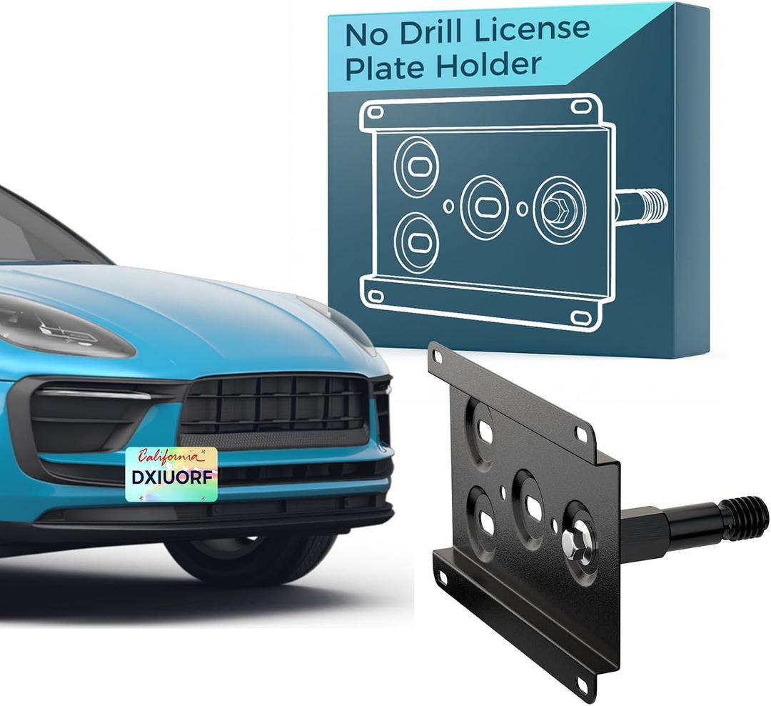 DXIUORF Aluminum Front Bumper Tow Hook License Plate Mount Bracket Holder No Drill Relocator Hole Adapter Compatible with 20142022 Porsche Macan, 2016up Audi Q7
