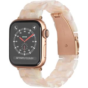 MAIRUI Resin Watch Band Compatible with Apple Watch for Women Men 41mm/40mm/38mm Series 9/8/7/6 SE Slim Bands Strap Bracelet Wristband for iWatch 5/4/3/2/1/Ultra/Ultra 2(Pink Tan)