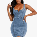 Women's Denim Dress Sexy V Neck Bodycon Sleeveless Jeans Short Dresses XL, Blue