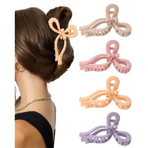 4 PCS Bow Hair Clips for Women Bow Claw Clip 5" Large Hair Claw Clips for Thick and Long Hair Cute Bows Jaw Clip (5" - Purple + Pink + Orange + Light Brown, 5" Extra Large) (1 Count (Pack of 4))