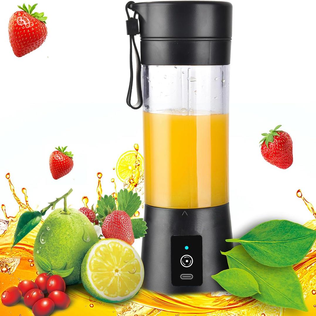 Portable Blender Bottles, Personal Mini Blender for shakes and smoothies, Cordless, 13oz. USB-C Rechargeable, BPA Free, Leakproof Lid (Black) B08LMX7N79