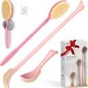 New Foot Brush & Back Scrubber Set 2PCS, 10.2''- 27.5'' Adjustable Foot Scrubber for Shower, 18.9'' Shower Back Scrubber with 3-Length Usage, Great Aid for People with Limited Mobility(Pink)