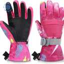 Ski Gloves, Waterproof and Breathable Snow Gloves for Cold Weather, Men & Women Boys and Girls (XS(Fit Kids 6-8 Years), Rose Red)