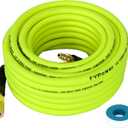 Air Compressor Hose 3/8 Inch x 50 Feet Hybrid Hose with Fittings, Flexible and Kink Resistant, 1/4" Industrial Quick Coupler and Plug Kit - Green