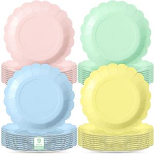 120 Pcs Macaron Paper Plates 9 Inch Easter Scalloped Disposable Round Dessert Paper Plates Party Decoration for Margs and Matrimony Bachelorette Party Women Birthday Baby Shower Wedding