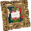 Laura Ashley 4x4 Gold Ornate Textured Hand-Crafted Resin Picture Frame with Easel & Hook for Tabletop & Wall Display, Decorative Floral Design Home Decor, Photo Gallery, Art, More (4x4, Gold)