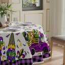 XCHI Purple Plaid Truck Gnomes Lobster Mardi Gras Tablecloth Round Carnival Table Cloth Washable Table Covers for Indoor Dining Home Party Decorations 70x70 Inch