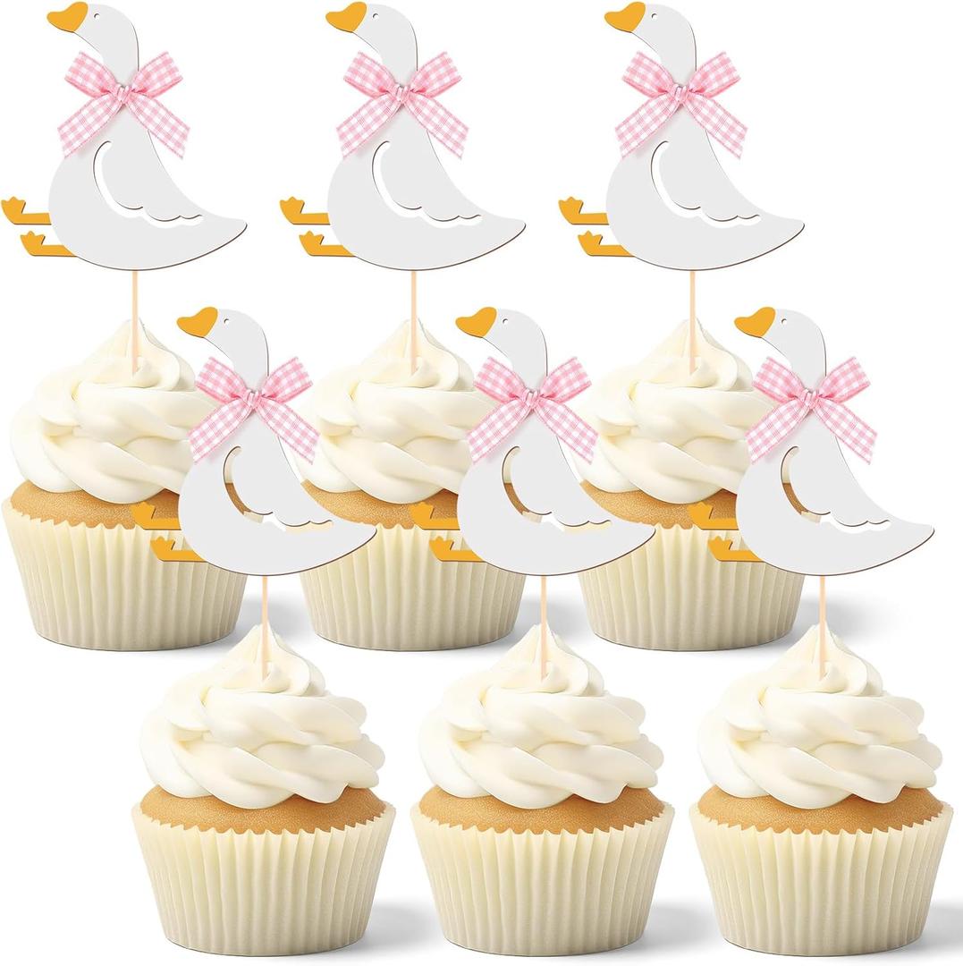 Honeydak 36 Pcs Silly Goose Cupcake Topper Silly Goose Baby Shower Decorations for Cake Decorations Birthday Party Supplies (Pink)