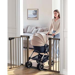Cumbor 30-46" Baby Gate for Stairs, Auto Close Dog Gate for the House Brown