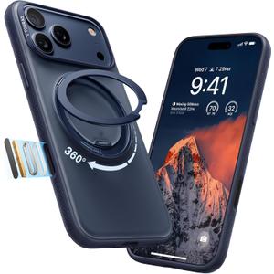 TORRAS 360 Magnetic Stand for iPhone 17 Pro Max Case, [Fit for MagSafe] [4X Military-Grade Protection] Slim Case for iPhone 17 Pro Max, 6.9", Translucent Deep Blue, Ostand O3 Fitness Series