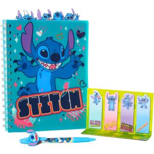 Disney Stitch Tab Journal Spiral Notebook, Ballpoint Pen, Sticky Tabs, 96 Lined Pages, Blue
