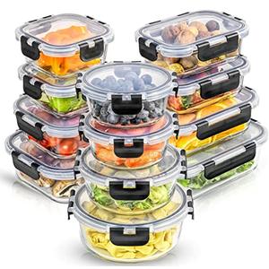 JoyJolt 16pc Borosilicate Glass Storage Containers with Lids | 12 Airtight/Freezer Safe Food Storage Containers for Pantry and Kitchen | Meal Prep Container for Lunch | Glass Tupperware Set