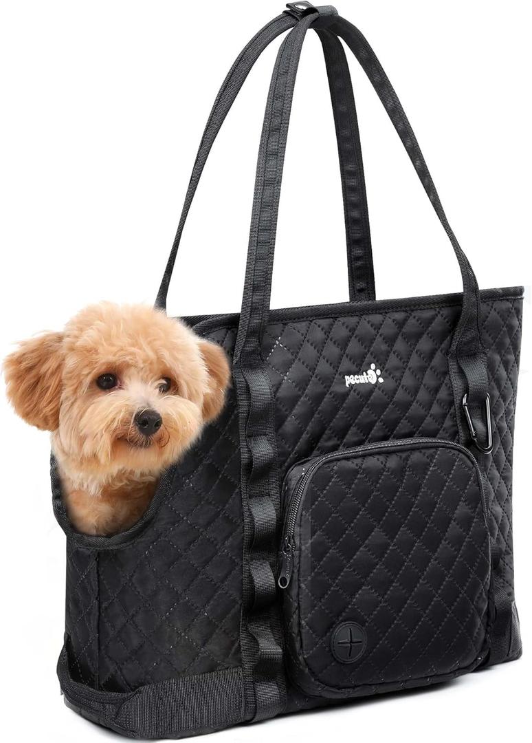 Pecute Dog Purse Carrier, Dog Carrier with Pockets for Small Dogs, Fits Dogs 5.5 lbs to 11 lbs, Lightweight Dog and Puppies Tote Bag Carrier, Outing, Travel, Vet, Black