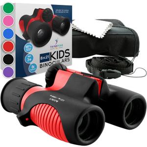 Think Peak Red Binoculars Science Toy for Kids Ages 3-12 Years - Real Compact Outdoor Adventure & STEM Educational Nature Hiking Explorer for Bird Watching, Camping Childrens Birthday Gift