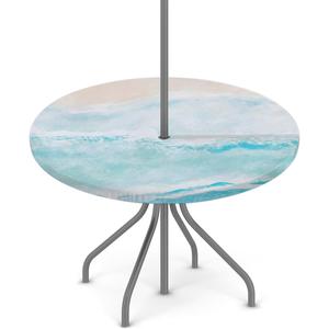 Pardick Twilight Sea Outdoor Tablecloth with Umbrella Hole and Zipper, Waterproof Patio Table Cover Round Elastic Fitted Table Cloth for Party Picnic Patio, Fits 36"-44" Patio Tables