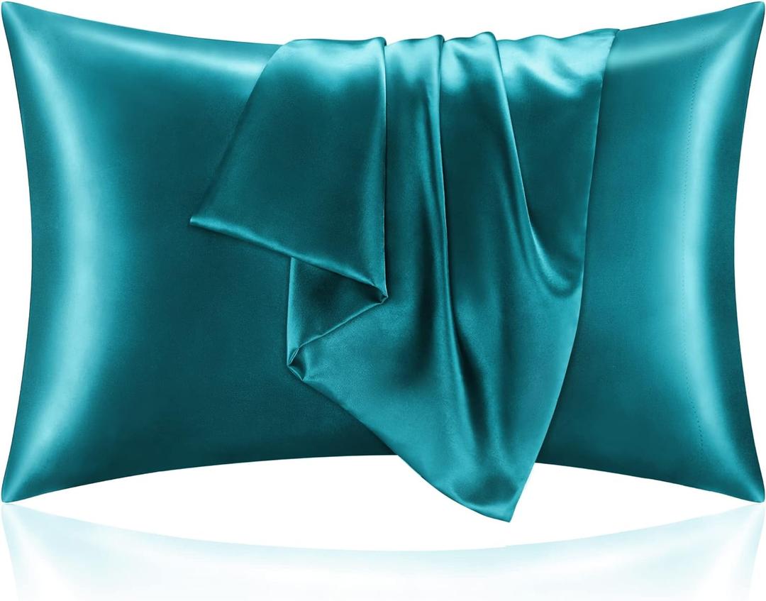BEDELITE Satin Pillowcase for Hair and Skin, Super Soft and Cooling Similar to Silk Pillow Cases 2 Pack with Envelope Closure, Gift for Women Men(20"x40" King Size, Teal)