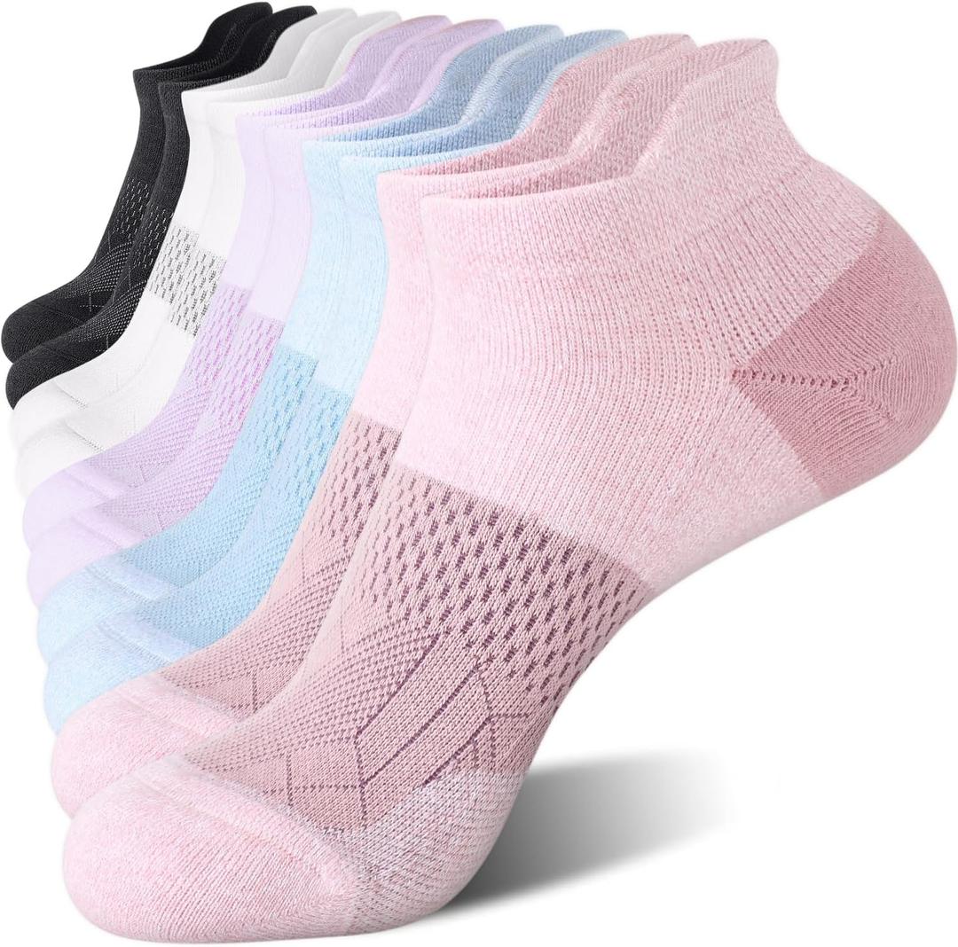 FITRELL 5-6 Pairs Ankle Running Socks for Women Athletic Cushioned Low Cut Tab Sports Socks (M)