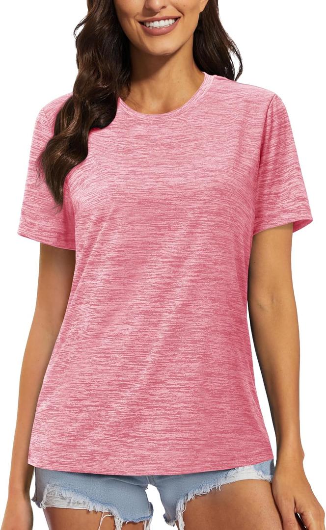 MAGCOMSEN Women's Workout Shirts Crewneck Short Sleeve Moisture Wicking Lightweight Tops for Gym Athletic Sports