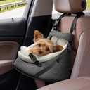 YUDODO Small Dog Car Seat Under 7lbs Luxury PU Leather Dog Booster Seat with Safety Belt, Soft Cushion, Can be Used as Pet Front Carrier Backpack Gray (Medium)