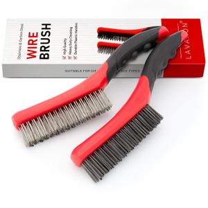 Lavaxon Wire Brush Set-Heavy Duty Stainless & Carbon Steel Bristles with Plastic Handle Grip for Rust, Wielding Slag, Dirt & Paint Scrubbing with Deep Cleaning – 10 Inches, Large (Pack of 2-Red)