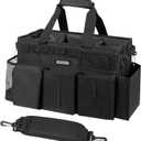 Wearable Cleaning Caddy Bag, Supplies Organizer with Handle & Shoulder Straps for Housekeepers, Under Sink & Car Cleaning Tool Organizer with 4 Foldable Dividers (Black)